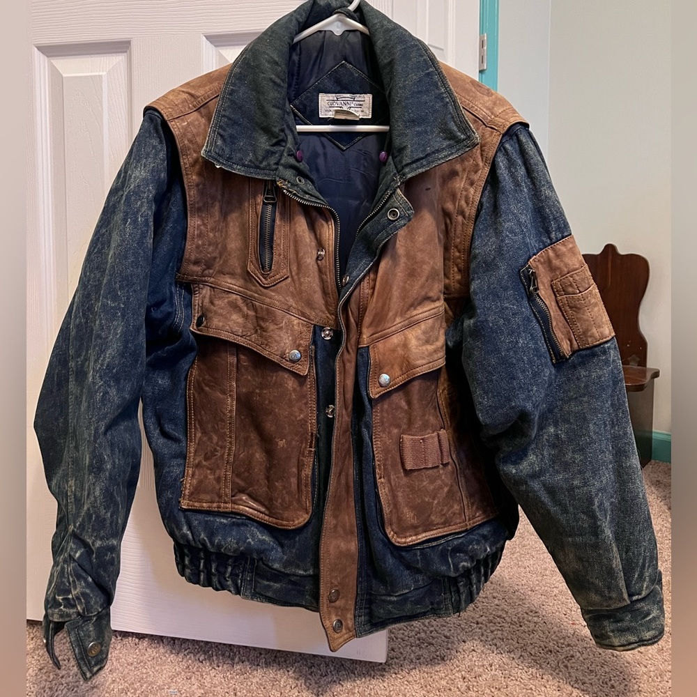 Men’s Giovanni L’uomo Special Edition Denim and Leather winter Coat distressed